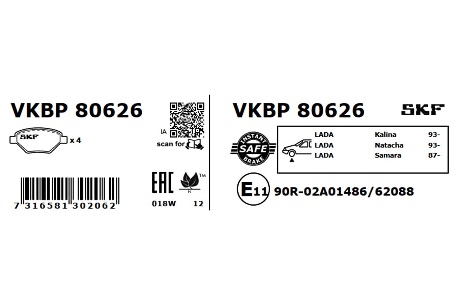 SKF VKBP 80626 Bremsbelagsatz, Scheibenbremse